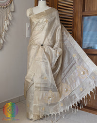Beige Tissue Silk Handwork Saree – Handloom Saree Online India | Elegantt Drapes