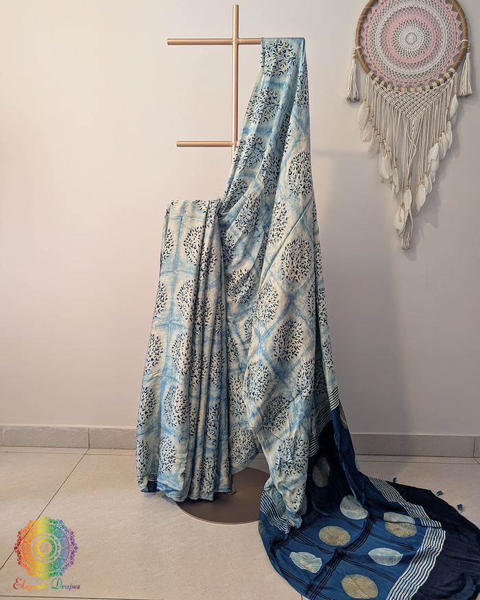 Blue Modal Silk Ajrakh Saree 3 – Ajrakh Saree Online India | Elegantt Drapes