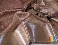 Brown Pure Banarasi Crushed Tissue Silk Saree – Handloom Saree Online India | Elegantt Drapes