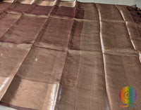 Brown Pure Banarasi Crushed Tissue Silk Saree – Handloom Saree Online India | Elegantt Drapes