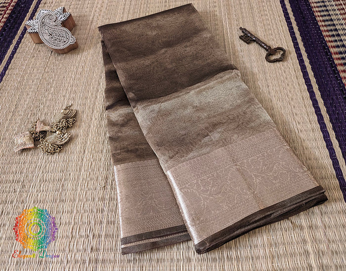 Deep Golden Pure Banarasi Tissue Silk Saree – Handloom Saree Online India | Elegantt Drapes