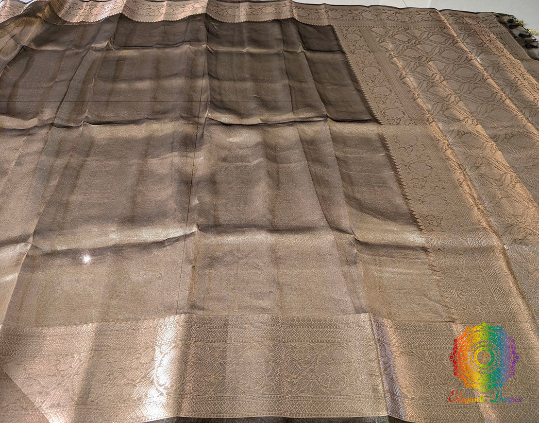 Deep Golden Pure Banarasi Tissue Silk Saree – Handloom Saree Online India | Elegantt Drapes