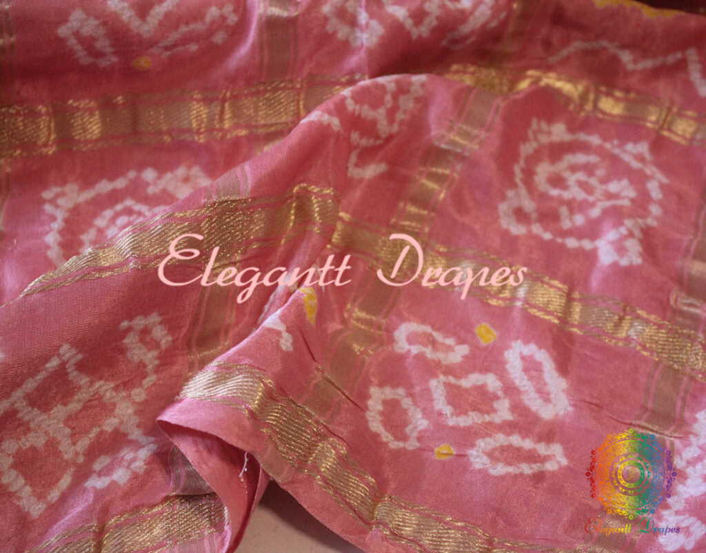 Peach Gharchola saree pallu with Bandhej detailing