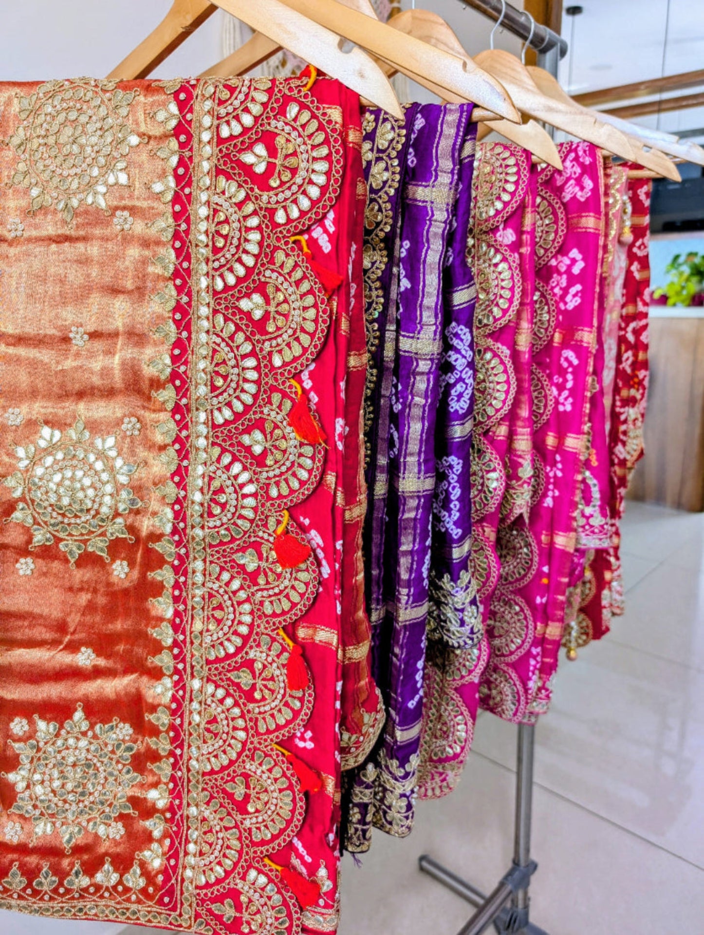 beautiful gaji silk sarees with gota patti handwork