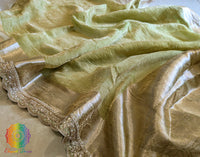 Green Pure Banarasi Crushed Tissue Silk Saree