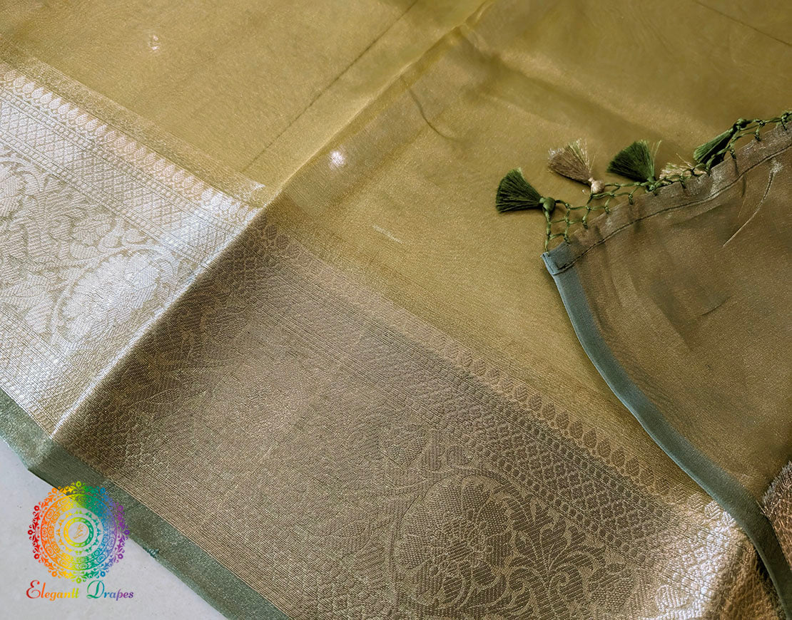 Yellow Pure Banarasi Tissue Silk Saree – Handloom Saree Online India | Elegantt Drapes