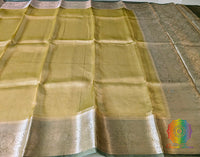 Yellow Pure Banarasi Tissue Silk Saree – Handloom Saree Online India | Elegantt Drapes