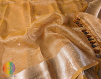 Mustard Pure Banarasi Crushed Tissue Silk Saree – Handloom Saree Online India | Elegantt Drapes