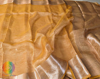 Mustard Pure Banarasi Crushed Tissue Silk Saree – Handloom Saree Online India | Elegantt Drapes