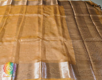 Mustard Pure Banarasi Crushed Tissue Silk Saree – Handloom Saree Online India | Elegantt Drapes