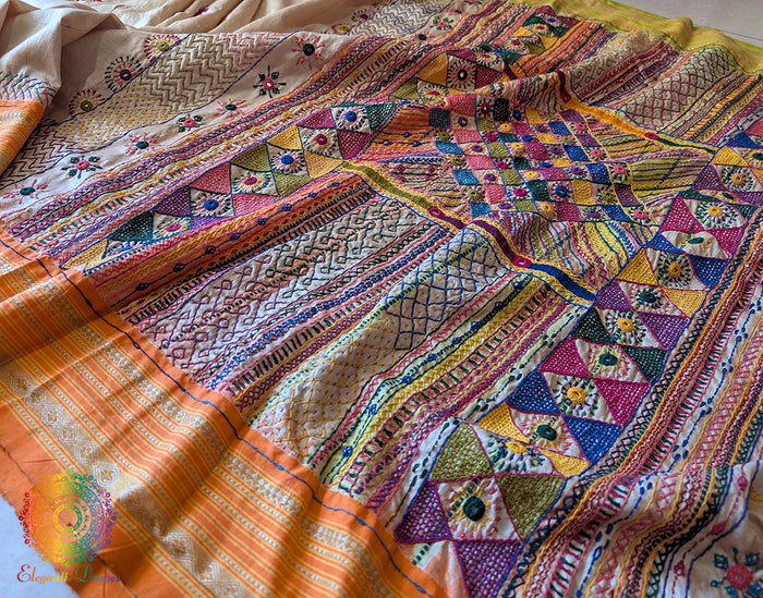 Pure Vidarbha Tussar Silk Lambani Handwork Saree – Handloom Saree Online India | Elegantt Drapes