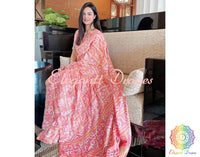 Peach Gharchola pure Gajji silk Bandhani saree full view