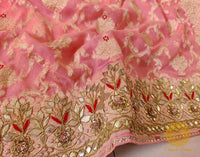 Pale Peach Banarasi Pure Georgette Gota Embroidered Saree – Handloom Saree Online India | Elegantt Drapes