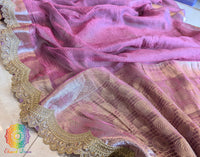 Pink Pure Banarasi Crushed Tissue Silk Saree – Handloom Saree Online India | Elegantt Drapes