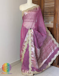 Pink Pure Banarasi Crushed Tissue Silk Saree – Handloom Saree Online India | Elegantt Drapes