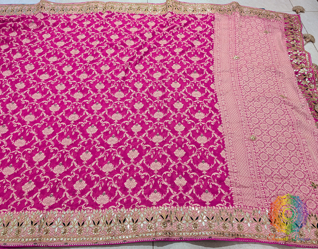 Pink Banarasi Pure Georgette Gota Patti Saree – Handloom Saree Online India | Elegantt Drapes