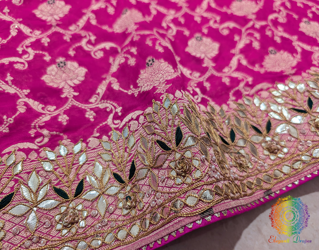 Pink Banarasi Pure Georgette Gota Patti Saree – Handloom Saree Online India | Elegantt Drapes