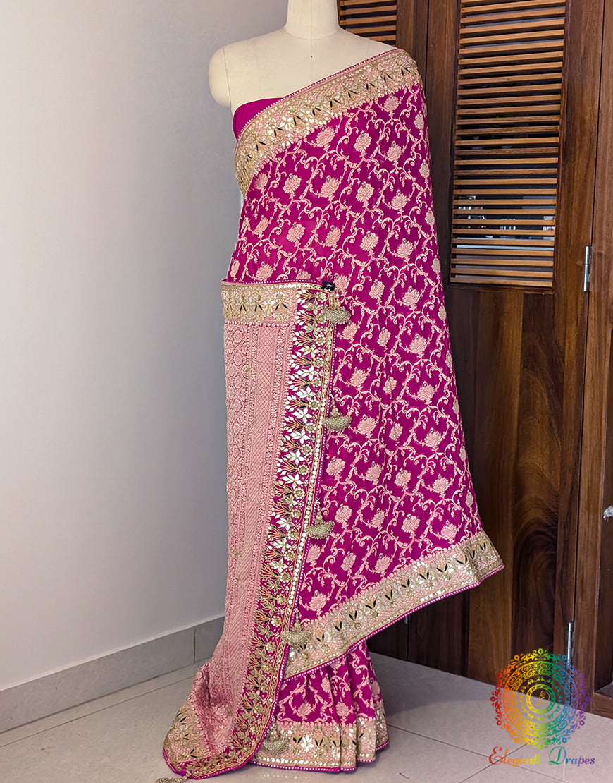 Pink Banarasi Pure Georgette Gota Patti Saree – Handloom Saree Online India | Elegantt Drapes