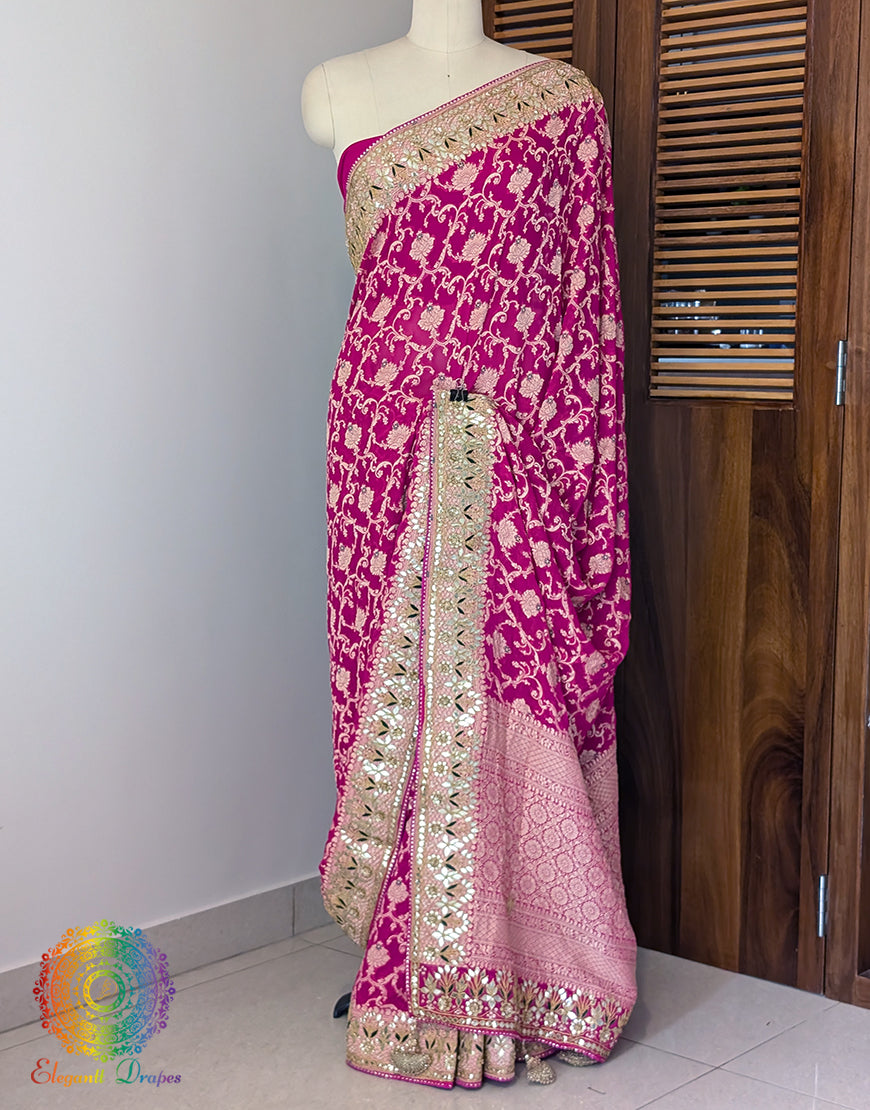 Pink Banarasi Pure Georgette Gota Patti Saree – Handloom Saree Online India | Elegantt Drapes