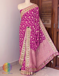 Pink Banarasi Pure Georgette Gota Patti Saree – Handloom Saree Online India | Elegantt Drapes
