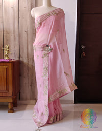 Pink Pure Organza Gota Patti Handwork Saree – Handloom Saree Online India | Elegantt Drapes