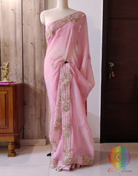 Pink Pure Organza Gota Patti Handwork Saree – Handloom Saree Online India | Elegantt Drapes