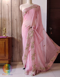Pink Pure Organza Gota Patti Handwork Saree – Handloom Saree Online India | Elegantt Drapes