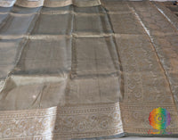 Sage Green Pure Banarasi Tissue Silk Saree – Handloom Saree Online India | Elegantt Drapes