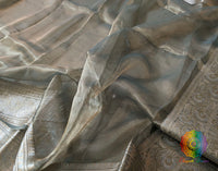 Sage Green Pure Banarasi Tissue Silk Saree – Handloom Saree Online India | Elegantt Drapes