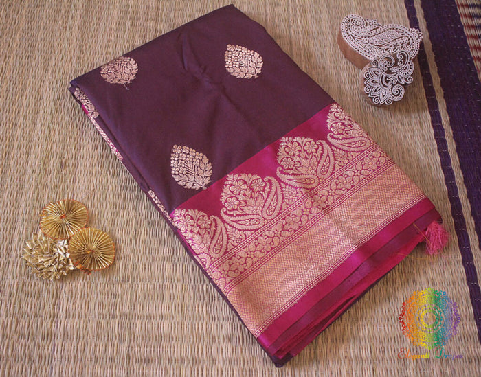 Purple Banarasi Handloom Pure Katan Silk Saree – Handloom Saree Online India | Elegantt Drapes