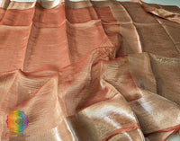 Rust Pure Banarasi Crushed Tissue Silk Saree – Handloom Saree Online India | Elegantt Drapes