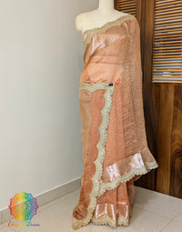 Orange Pure Banarasi Crushed Tissue Silk Saree – Handloom Saree Online India | Elegantt Drapes