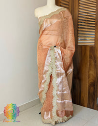 Orange Pure Banarasi Crushed Tissue Silk Saree – Handloom Saree Online India | Elegantt Drapes