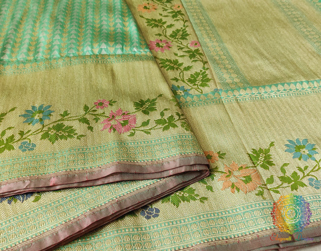 Cyan Pure Banarasi Handloom Katan Silk Saree – Handloom Saree Online India | Elegantt Drapes