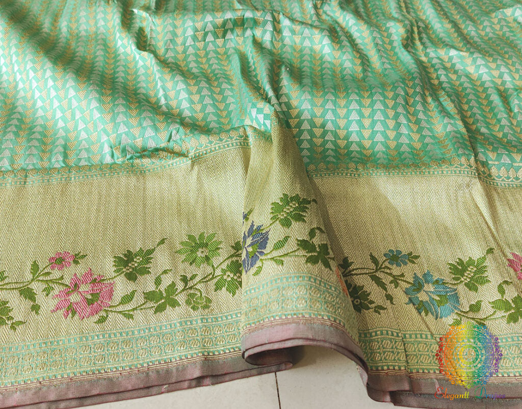 Cyan Pure Banarasi Handloom Katan Silk Saree – Handloom Saree Online India | Elegantt Drapes