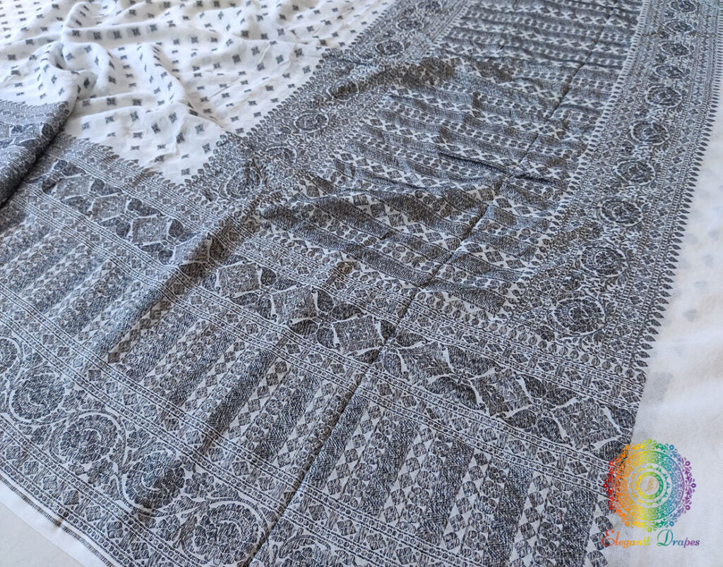 White Black Banarasi Handloom Pure Khaddi Georgete Saree – Handloom Saree Online India | Elegantt Drapes