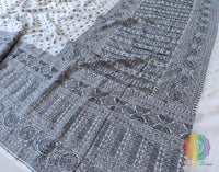 White Black Banarasi Handloom Pure Khaddi Georgete Saree – Handloom Saree Online India | Elegantt Drapes