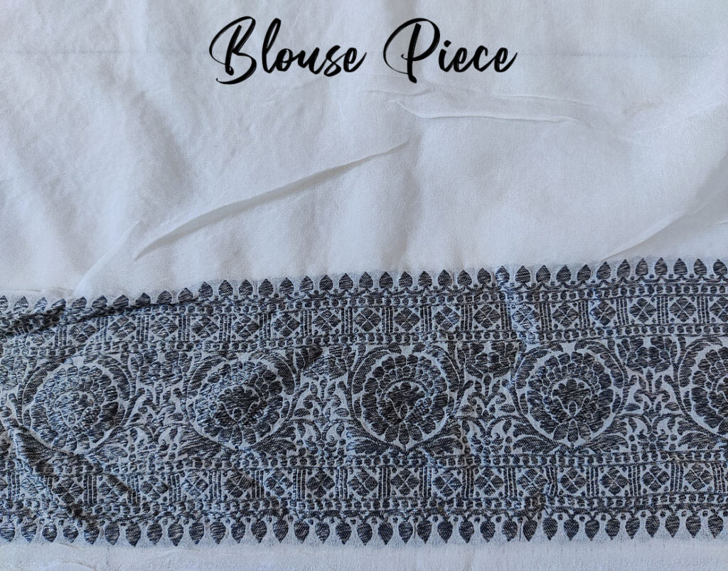 White Black Banarasi Handloom Pure Khaddi Georgete Saree – Handloom Saree Online India | Elegantt Drapes