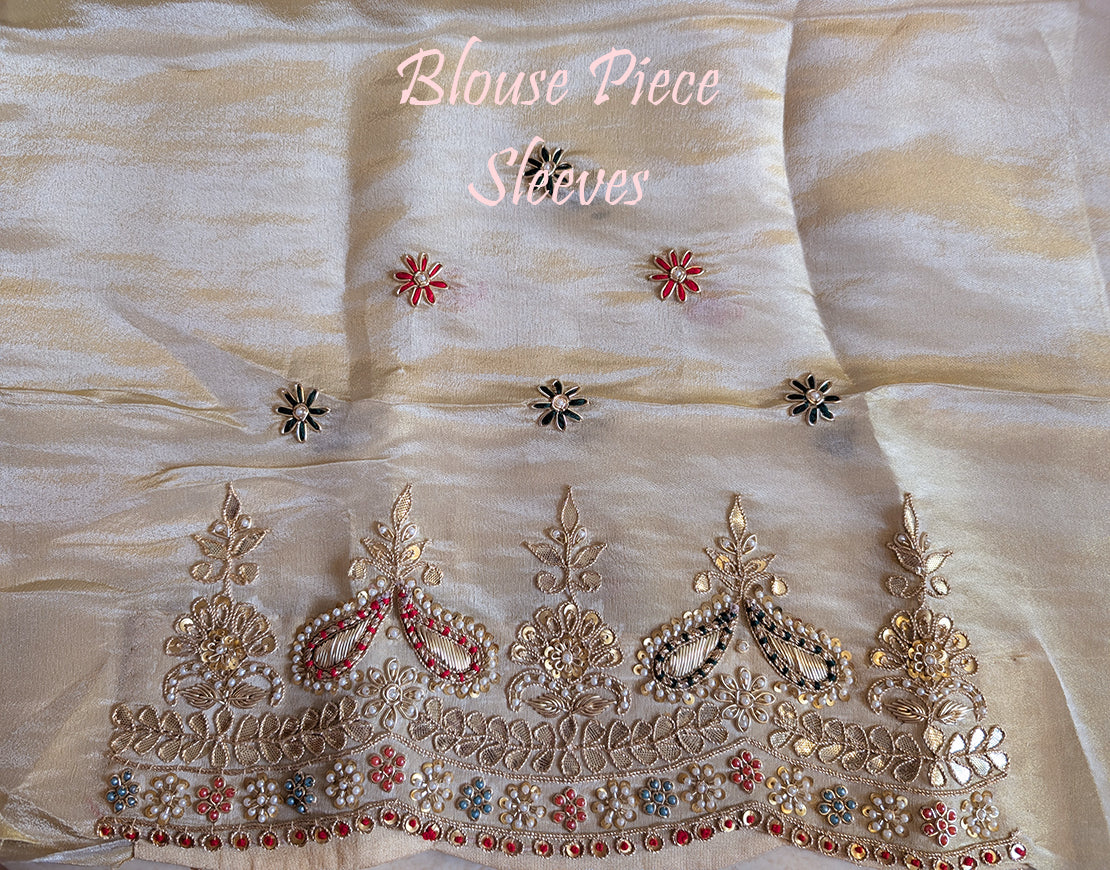 Off White Soft Silk Gota Patti Handwork Saree – Handloom Saree Online India | Elegantt Drapes