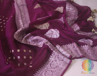 Wine Banarasi Handloom Khaddi Georgette Kadhuwa Saree – Handloom Saree Online India | Elegantt Drapes