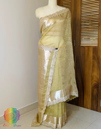 Yellow Pure Banarasi Crushed Tissue Silk Saree – Handloom Saree Online India | Elegantt Drapes
