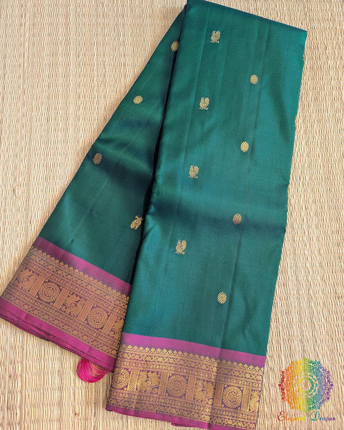 Bottle green pure Kanjivaram silk saree with 2 gram zari Elegantt Drapes