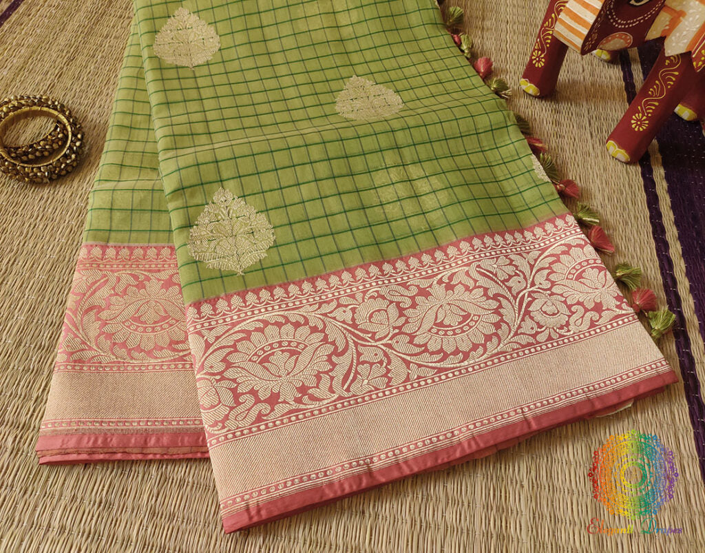 Green Banarasi Handloom Kora Silk Saree – Handloom Saree Online India | Elegantt Drapes