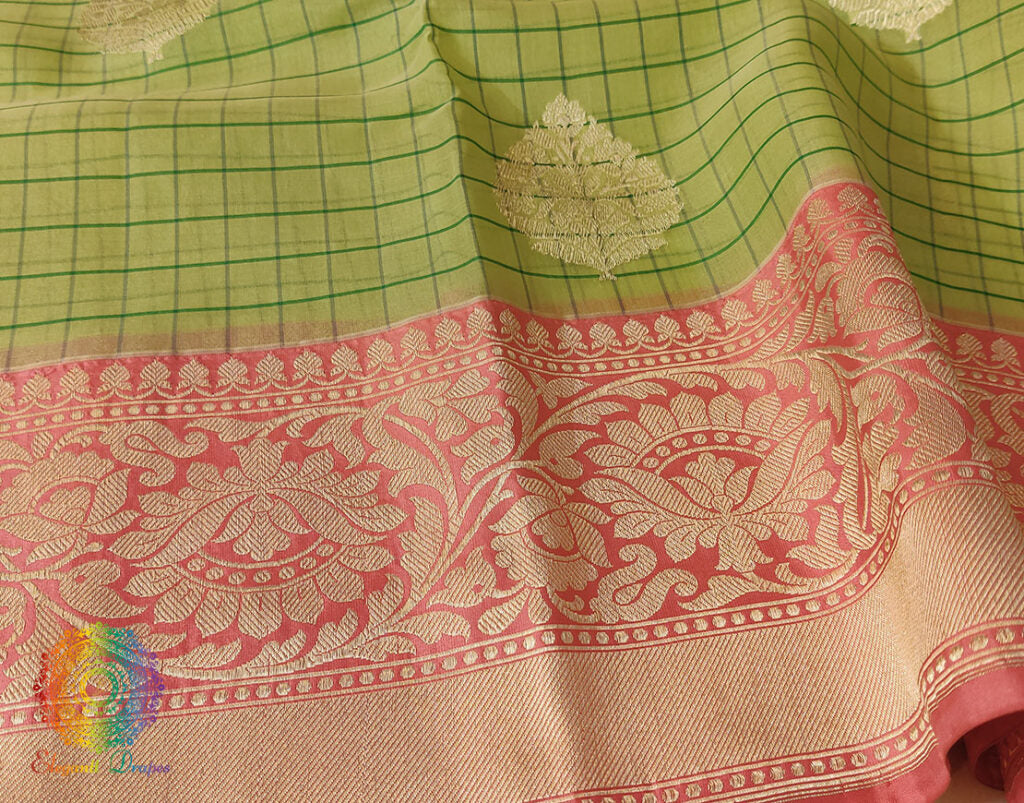 Green Banarasi Handloom Kora Silk Saree – Handloom Saree Online India | Elegantt Drapes
