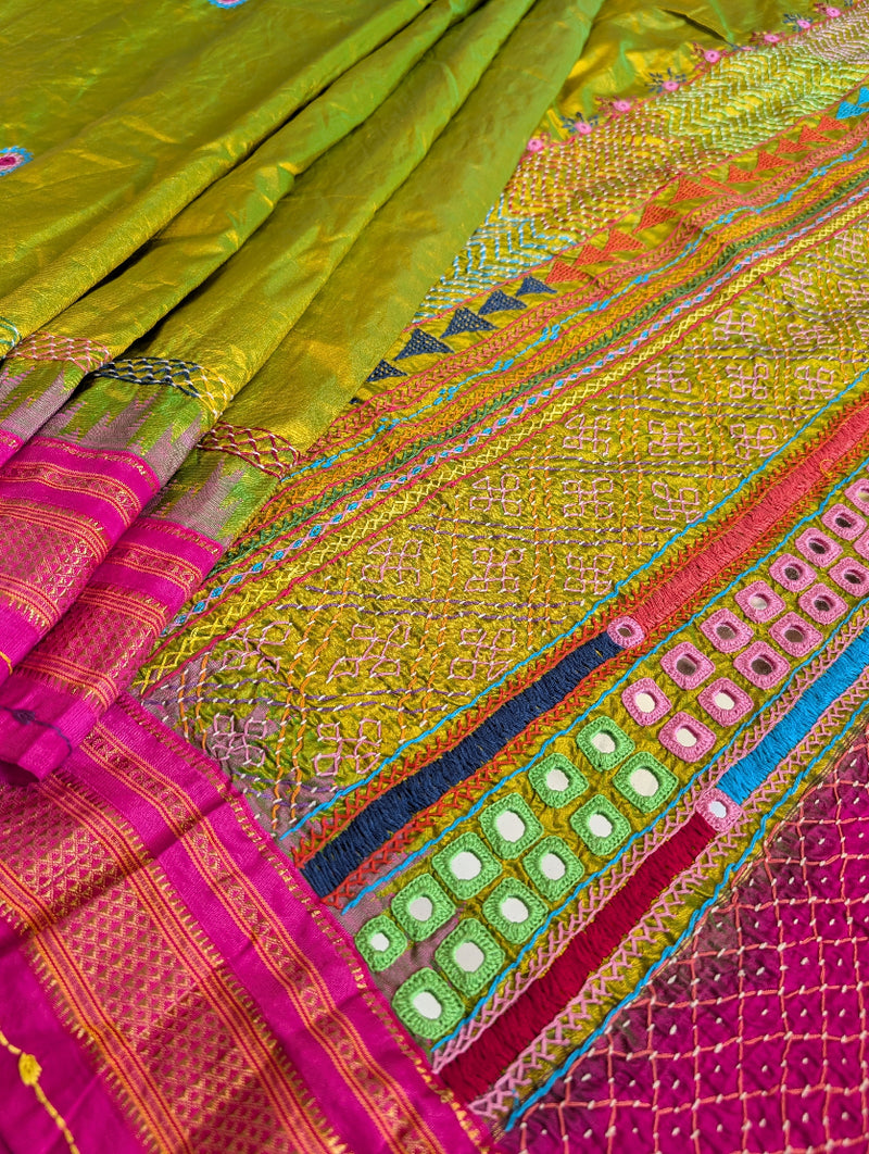 a coulourful lambani embroidery on pure ilkal silk