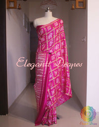 Close up of Bandhani work on Pink Gajji silk Gharchola saree