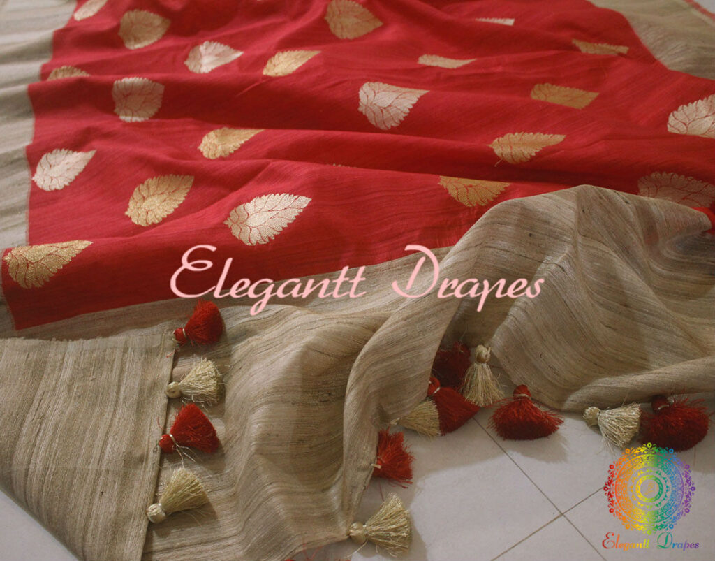 Gorgeous Red Banarasi Handloom Pure Tussar Silk Saree