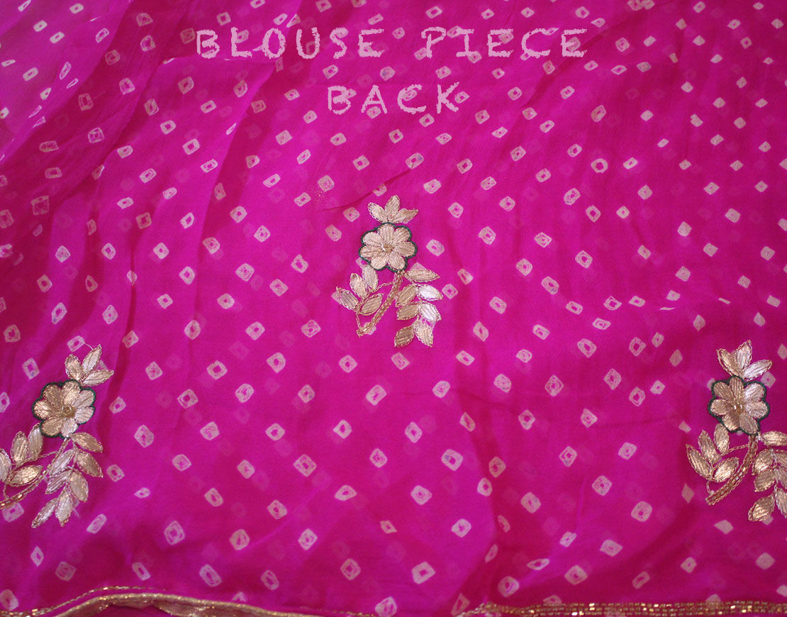 Pink Gota Patti Handwork Pure Rai Bandhej Saree