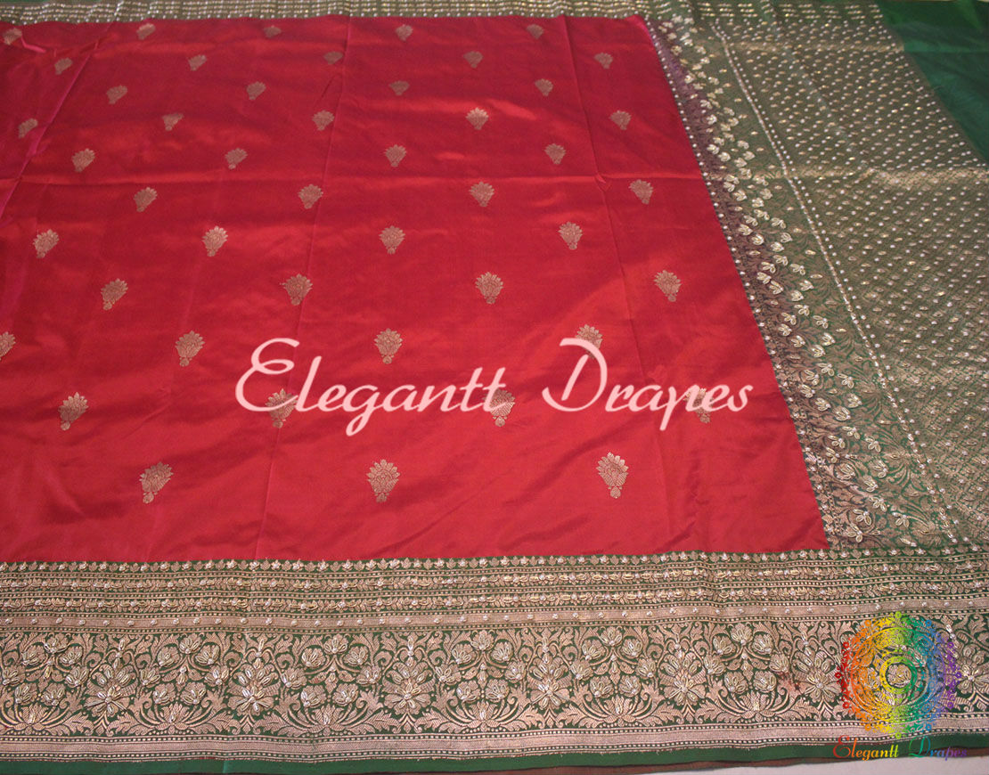 Red Pure Banarasi Katan Silk Zardozi Handwork Saree