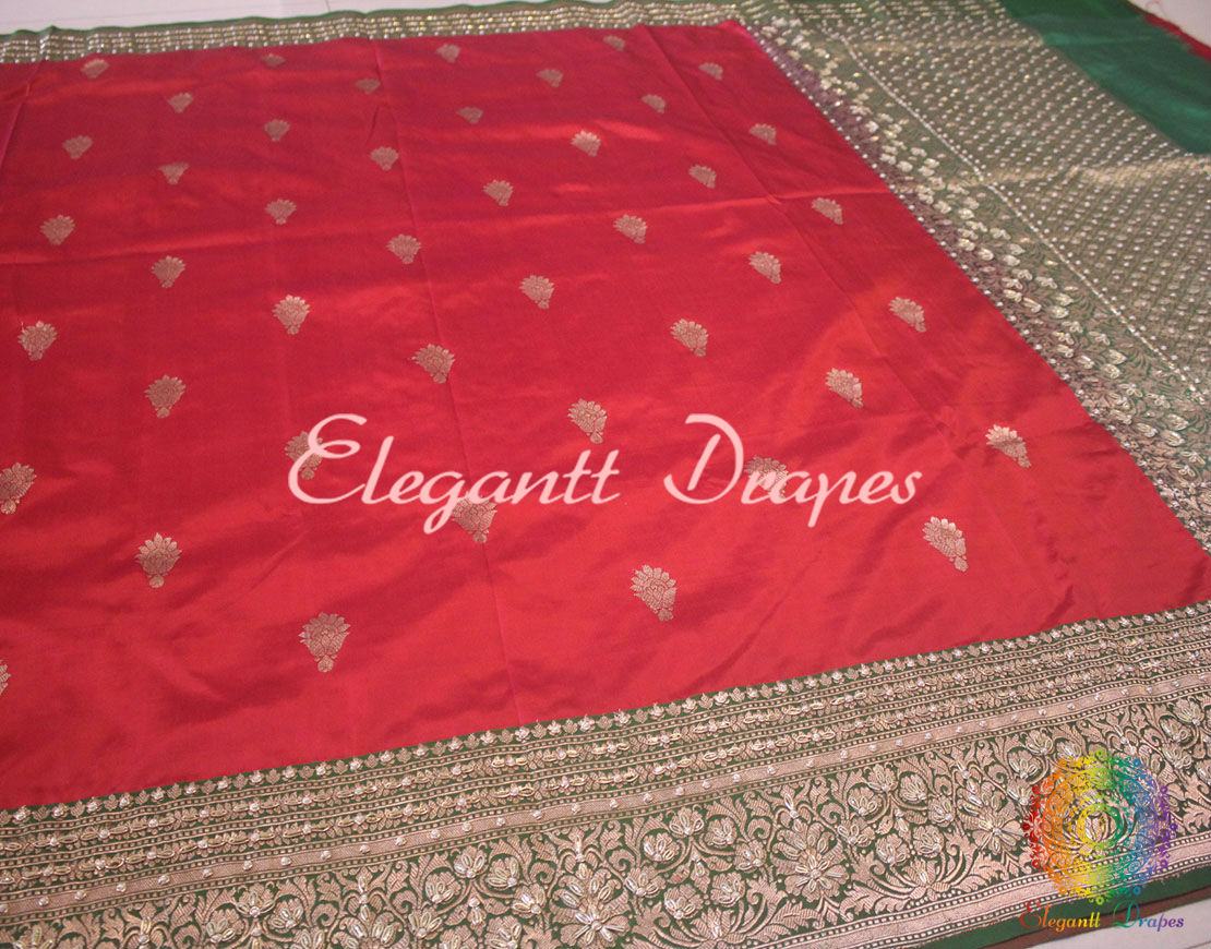 Red Pure Banarasi Katan Silk Zardozi Handwork Saree
